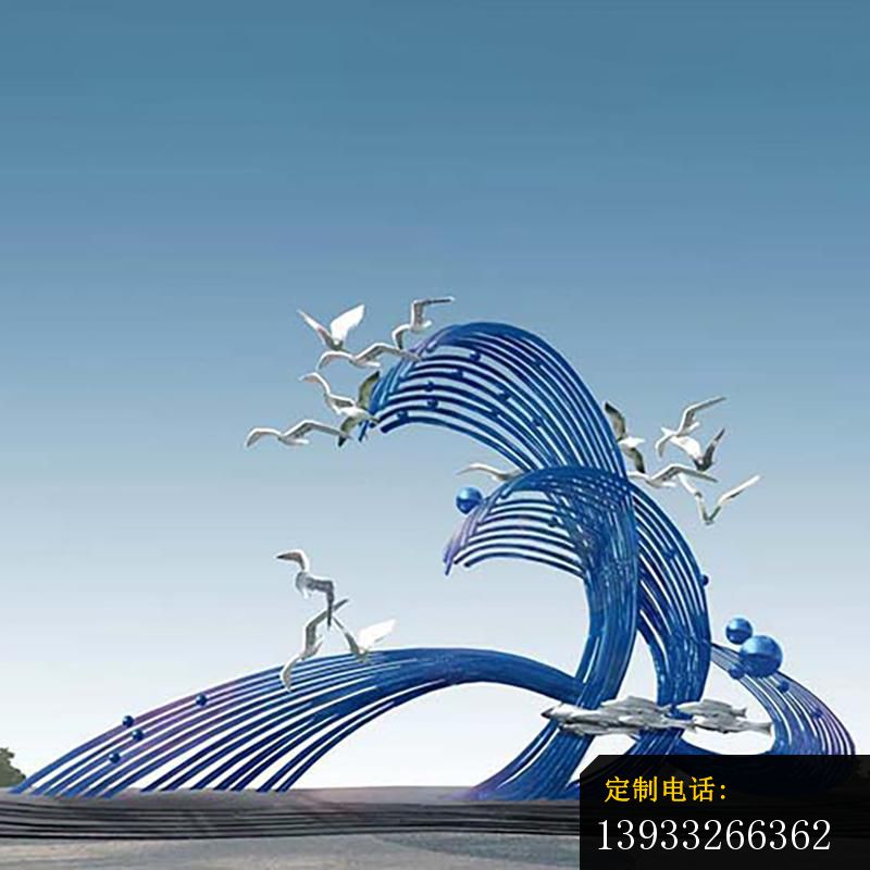 广场不锈钢海浪海鸥抽象雕塑_800*800