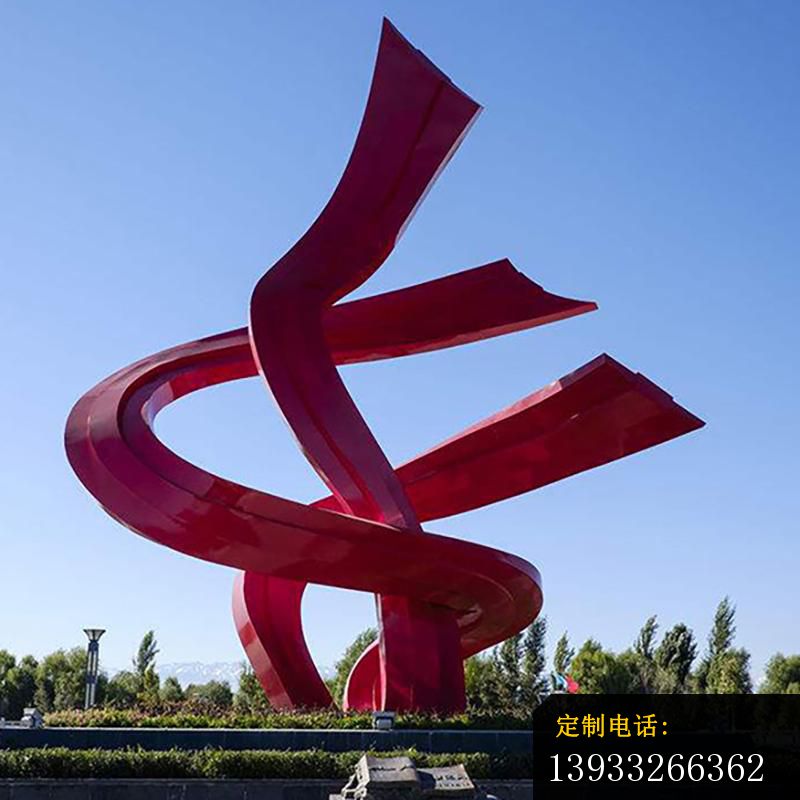 广场不锈钢红飘带抽象雕塑_800*800