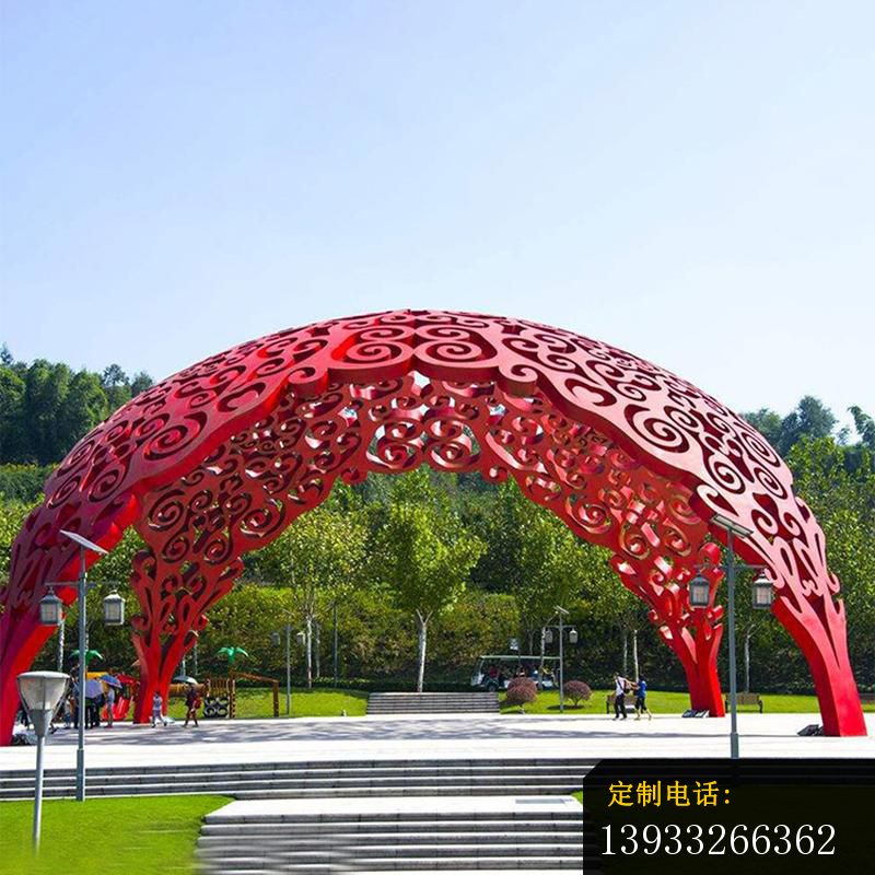 公园不锈钢红镂空拱门雕塑_800*800