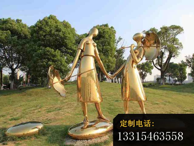 姐妹俩雕塑，不锈钢抽象人物_640*480