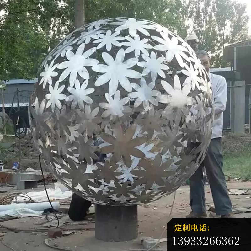 公园银色不锈钢花球景观雕塑_800*800