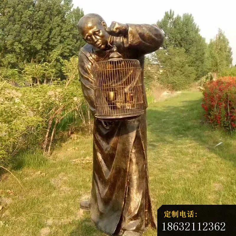 广场遛鸟人物铜雕_800*800