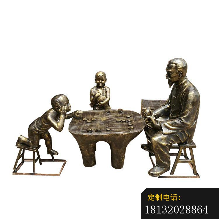 公园人物雕塑，下棋人物铜雕 (5)_750*750