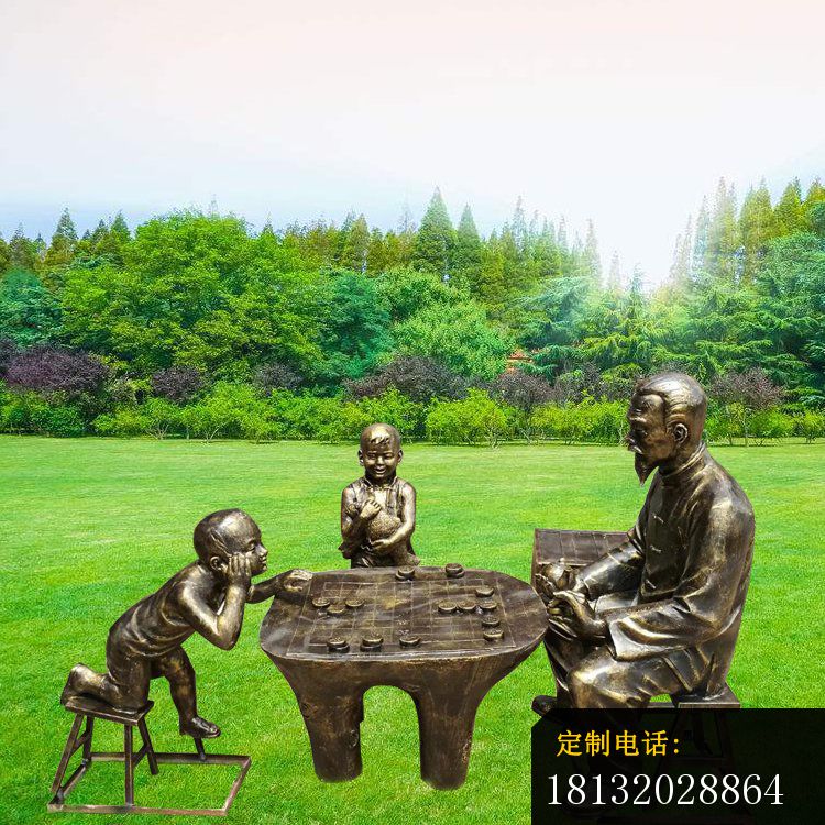 公园人物雕塑，下棋人物铜雕 (4)_750*750