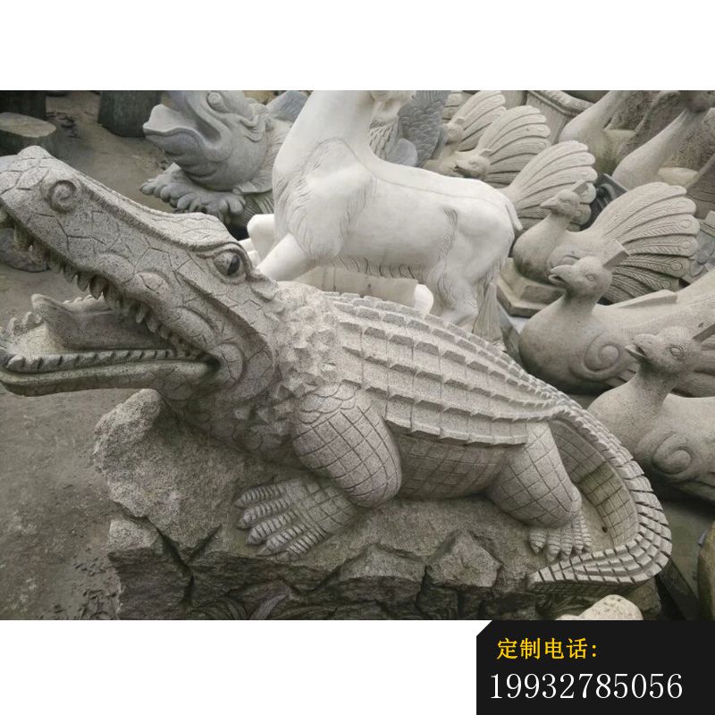 鳄鱼石雕，大理石鳄鱼雕塑 (1)_800*800