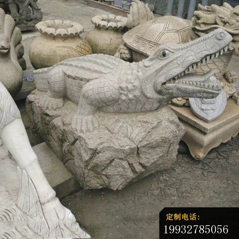 鳄鱼石雕，大理石鳄鱼雕塑 (2)_800*800