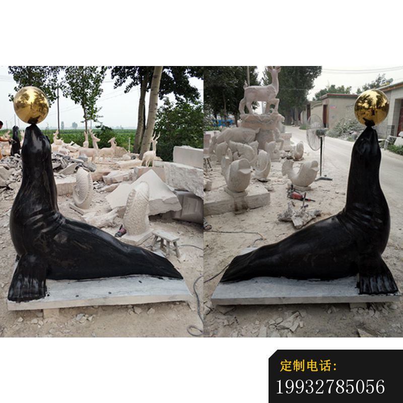 海豹表演雕塑，海洋动物石雕 (3)_800*800