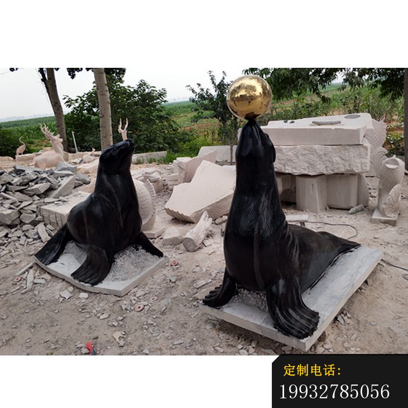 海豹表演雕塑，海洋动物石雕_800*800