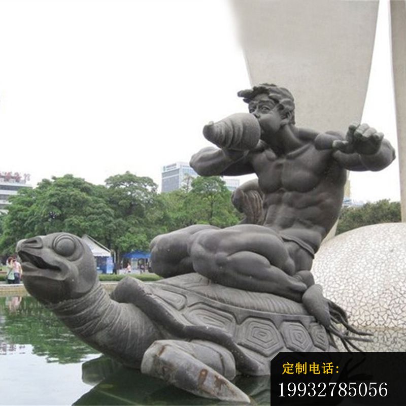 青石儿童吹海螺  石雕湖边动物雕塑_800*800