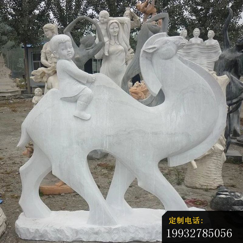 小孩骑骆驼雕塑，汉白玉动物石雕_800*800