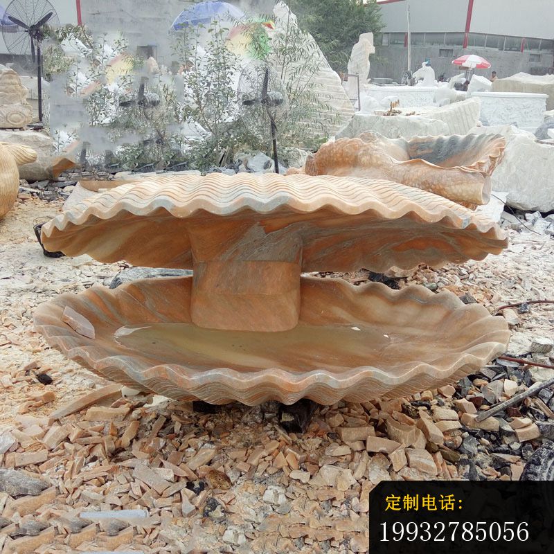 晚霞红河蚌雕塑，海边景观石雕 (3)_800*800