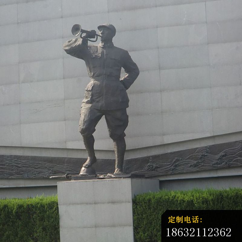 吹号角人物铜雕，抗战时期人物雕塑_800*800