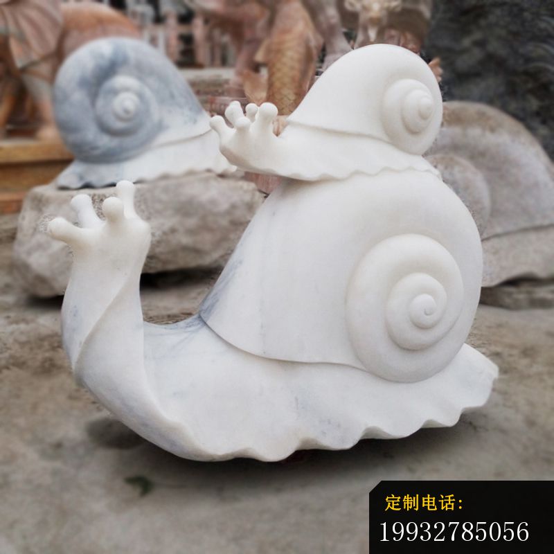 母子蜗牛石雕，汉白玉动物摆件_800*800