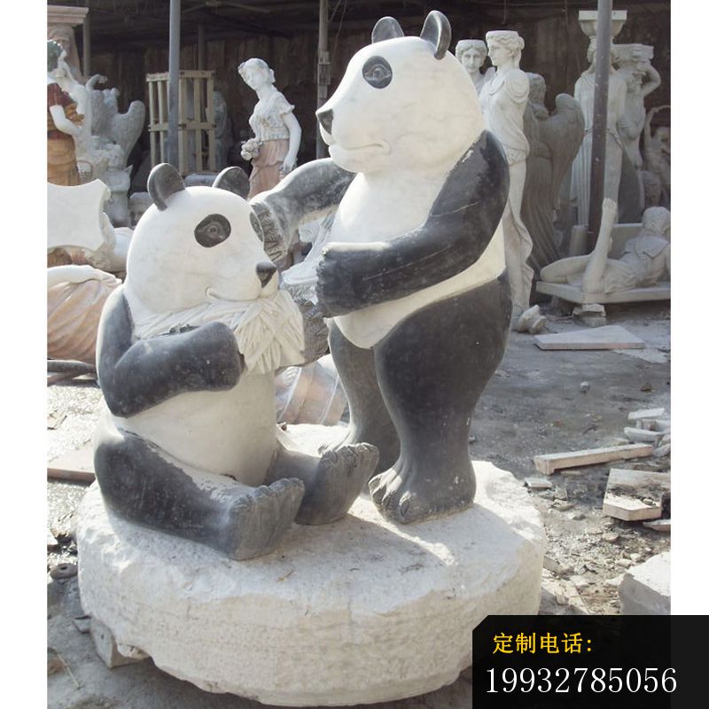 母子熊猫石雕，仿真动物雕塑 (2)_800*800
