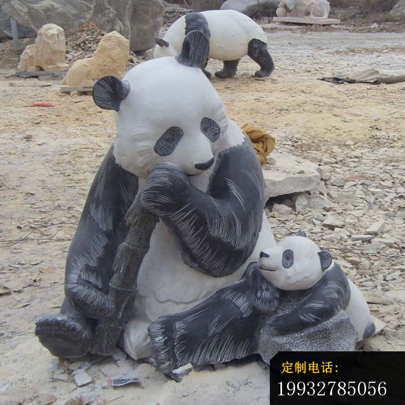 母子熊猫石雕，仿真动物雕塑_800*800