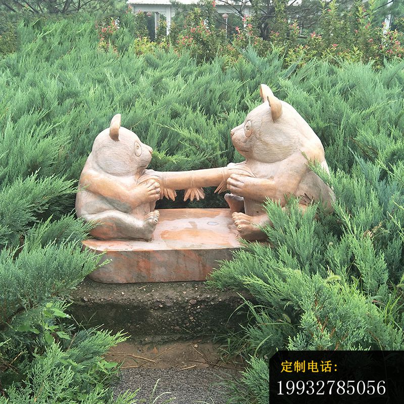 晚霞红熊猫母子    石雕公园动物雕塑_800*800