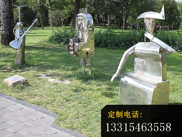 抽象人物演奏雕塑，不锈钢抽象雕塑 (2)_600*450