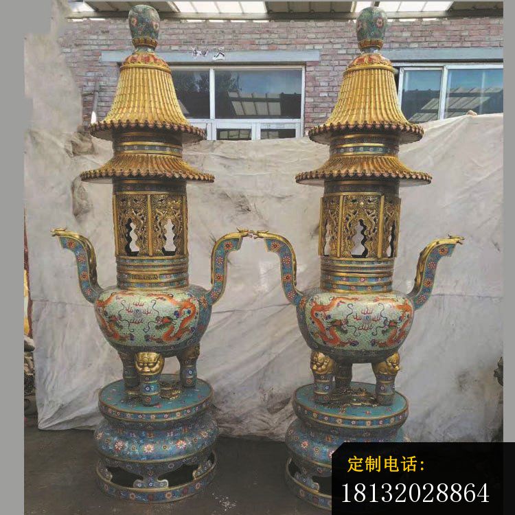铜雕彩绘景泰寺庙香炉摆件 (3)_750*750