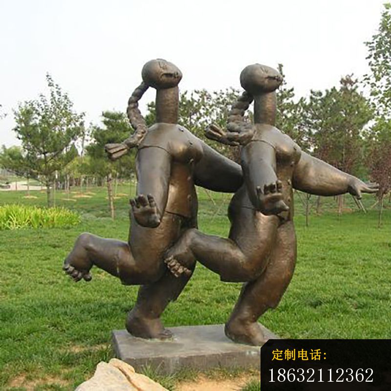 两个小女孩雕塑，抽象人物铜雕_800*800