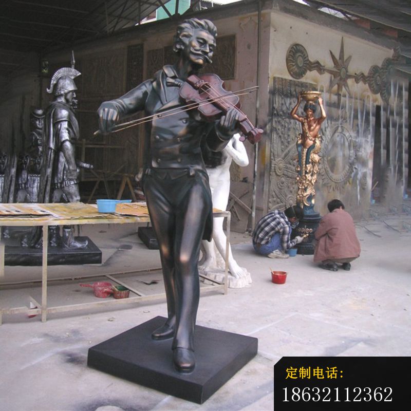 玻璃钢演奏雕塑，仿铜人物雕塑，景观雕塑 (2)_800*800