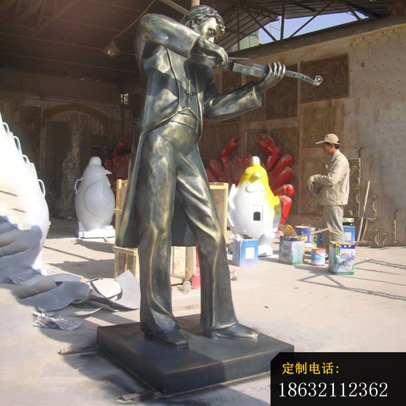 玻璃钢演奏雕塑，仿铜人物雕塑，景观雕塑 (4)_800*800