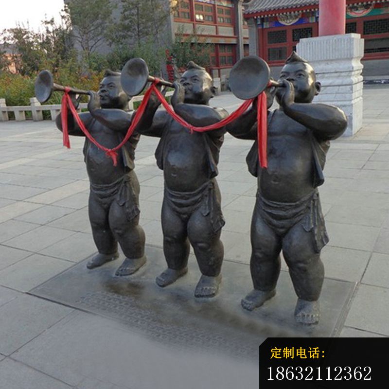 吹喇叭的人物铜雕，街边景观雕塑_800*800