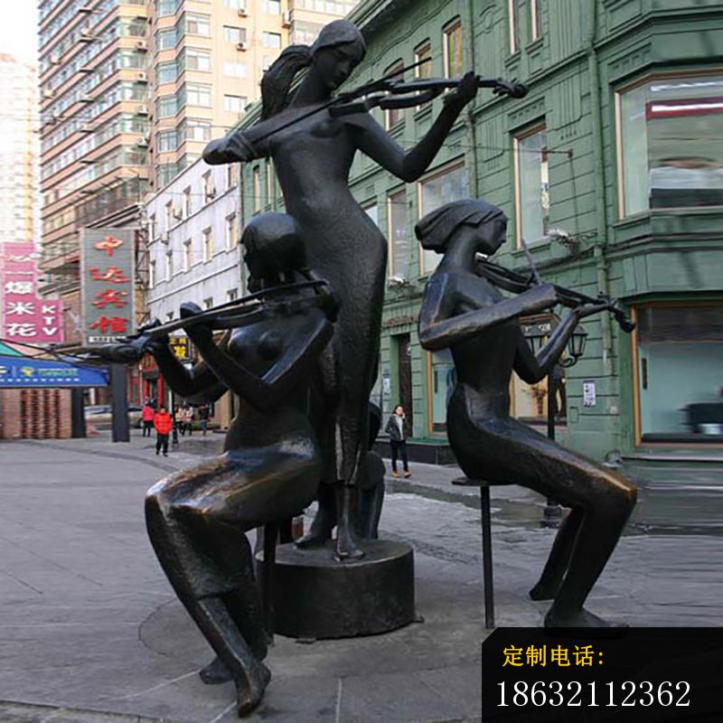 拉小提琴雕塑，街头景观铜雕_800*800