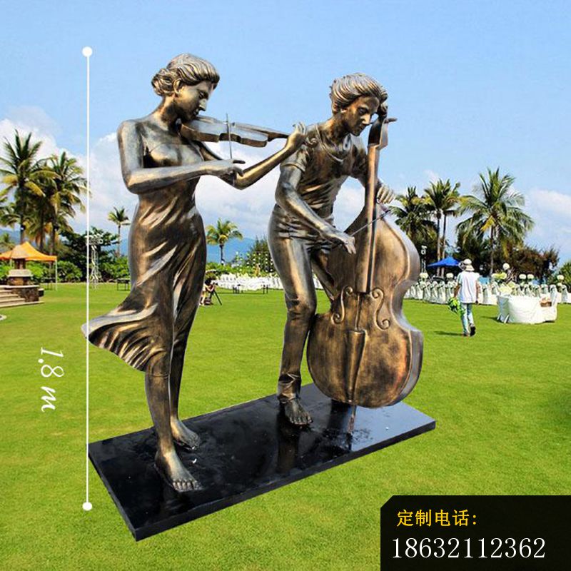 拉小提琴和大提琴的人物铜雕，园林景观雕塑_800*800