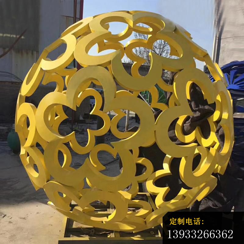 广场金色不锈钢镂空球雕塑_800*800