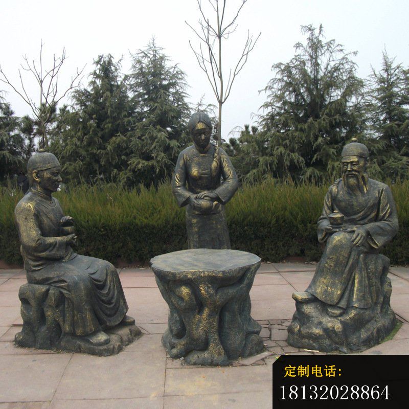铜雕公园喝茶小品人物雕塑_800*800