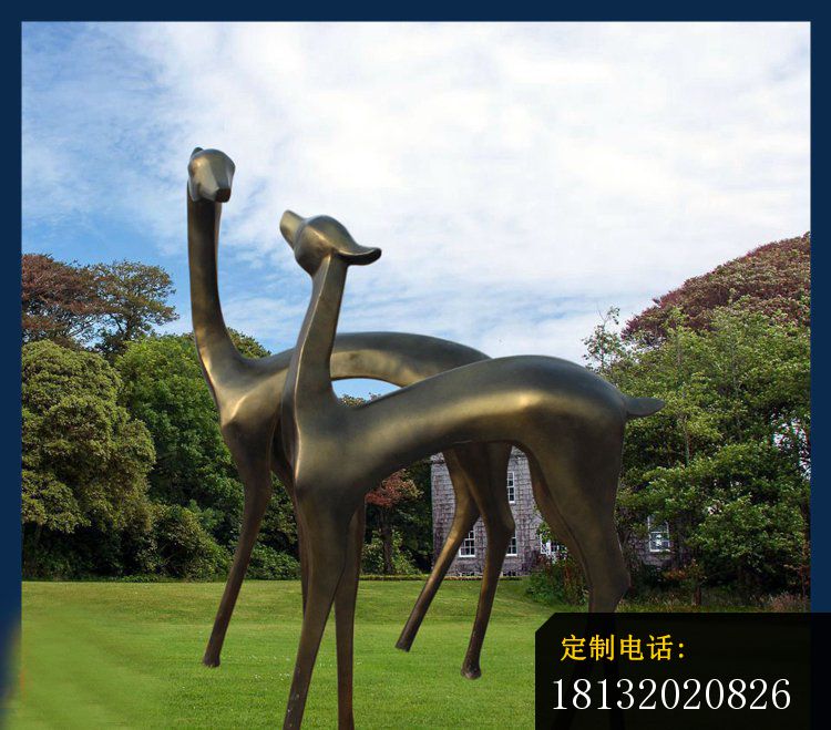 铜雕金属小鹿  公园动物雕塑_750*659