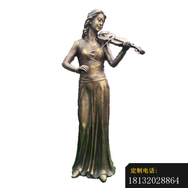 铜雕公园拉小提琴女孩雕塑_800*800