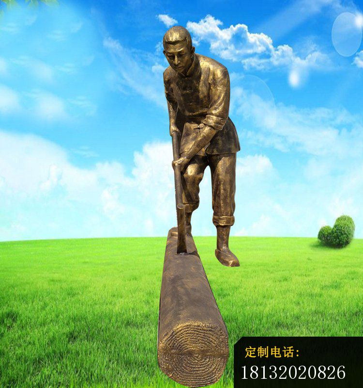 铜雕看农民砍木材   公园人物雕塑 (2)_750*800