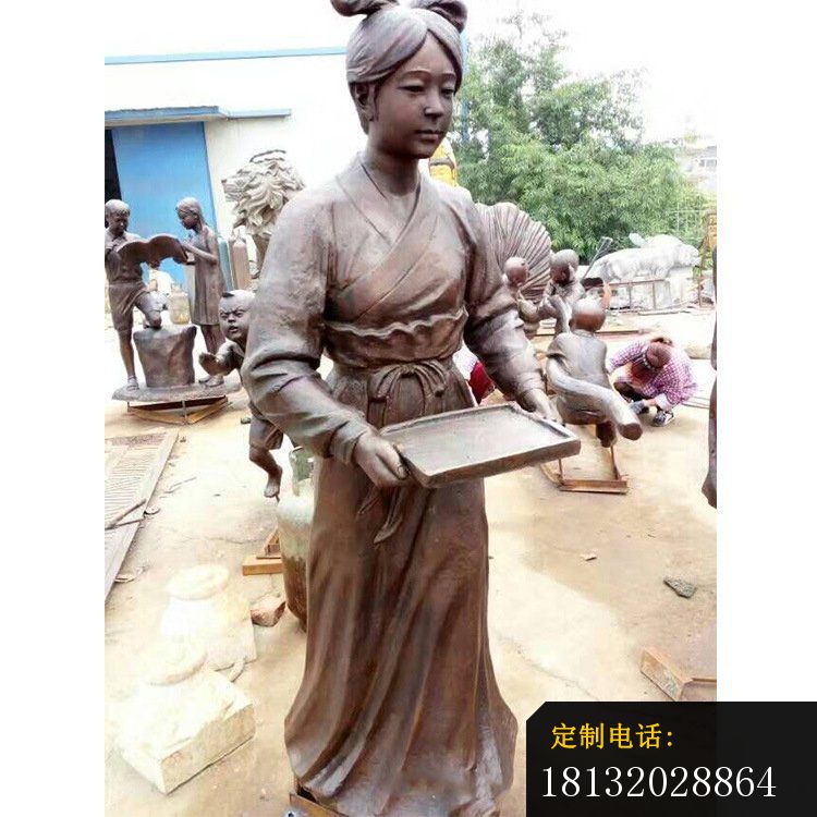 铜雕古代端茶宫女人物雕塑_750*750