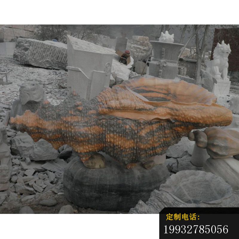 公园海螺石雕，晚霞红海螺雕塑_800*800