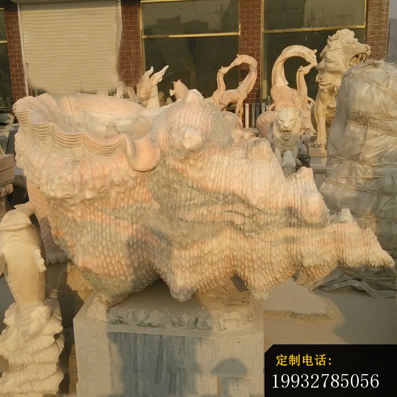 晚霞红海螺石雕，公园景观雕塑 (1)_800*800