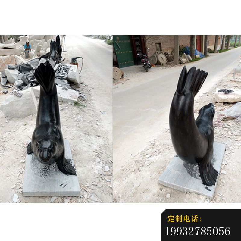 大理石黑色海豚  石雕广场动物雕塑_800*800