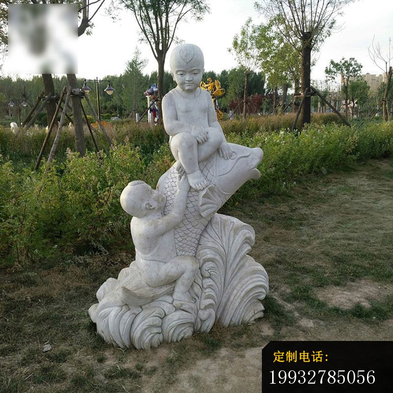 大理石做在海豚儿童  石雕 广场景观雕塑_800*800