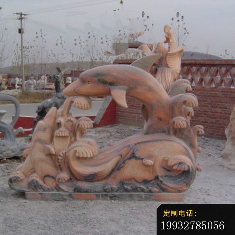 海豚石雕，晚霞红海豚雕塑_800*800