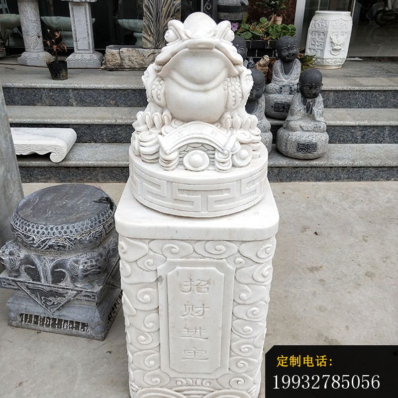 汉白玉貔貅立柱    石雕招财动物雕塑   (1)_800*800