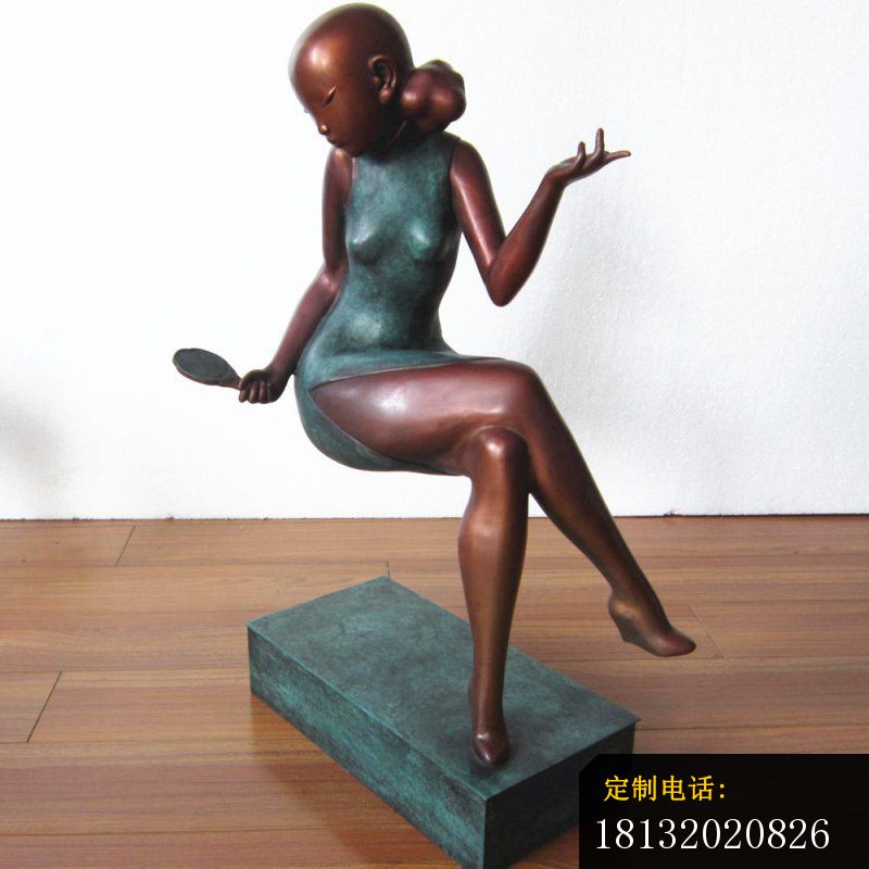 铜雕美女照镜子   广场人物雕塑_800*800