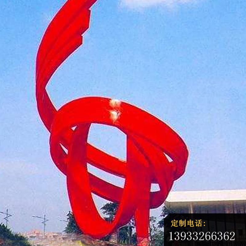 广场不锈钢红色螺旋飘带抽象雕塑_800*800