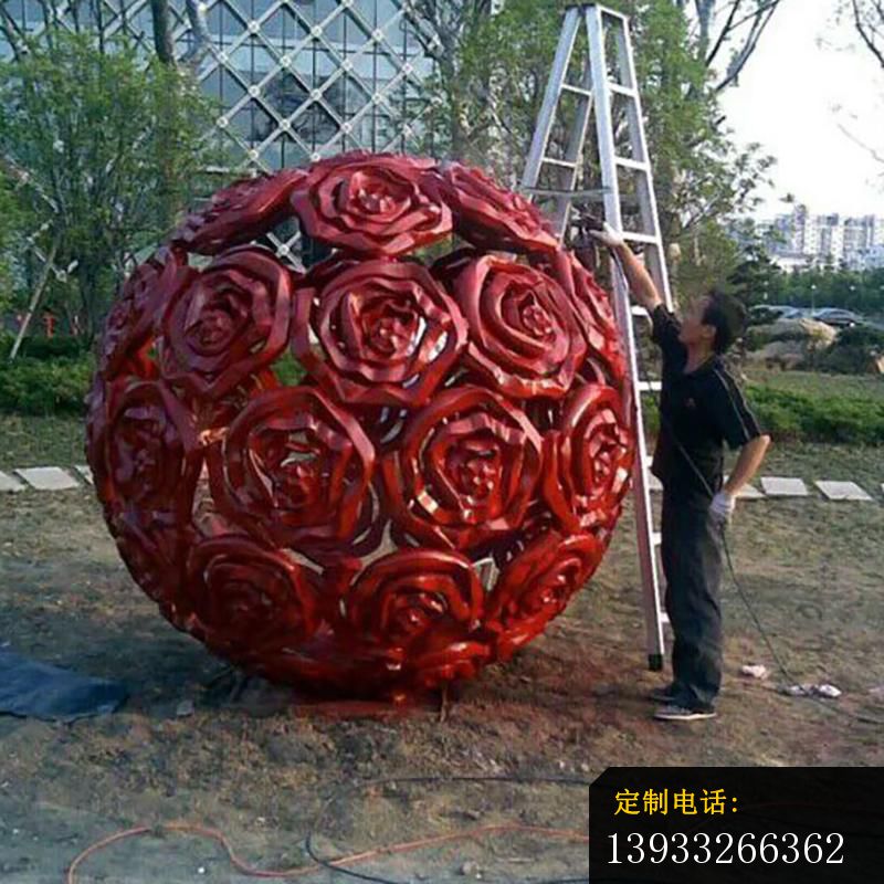 公园不锈钢玫瑰花镂空球景观雕塑_800*800
