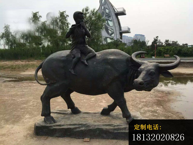 铜雕牧童骑牛   公园动物雕塑_800*600