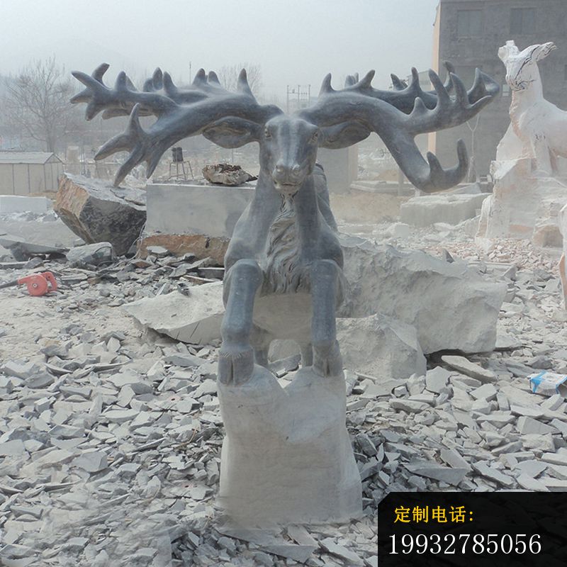 青石驯鹿雕塑 公园仿古动物石雕 (2)_800*800