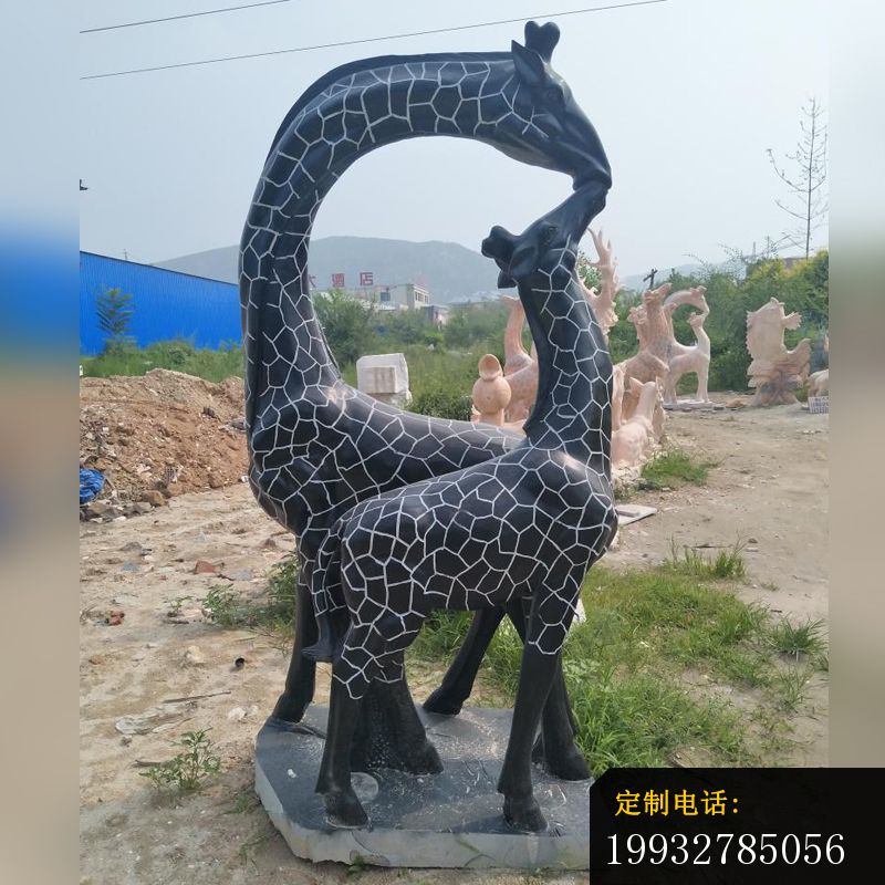 亲嘴鹿石雕，青石动物雕塑_800*800