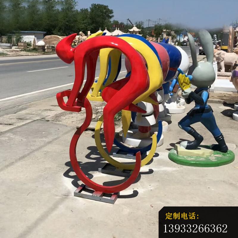 广场不锈钢骑车抽象雕塑_800*800