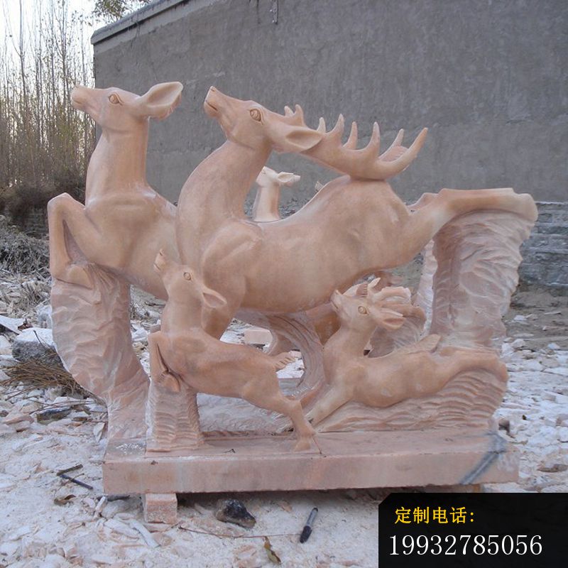 梅花鹿石雕，晚霞红梅花鹿雕塑 (2)_800*800