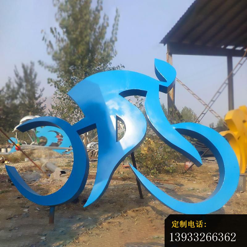 公园蓝色不锈钢骑车运动人物雕塑_800*800