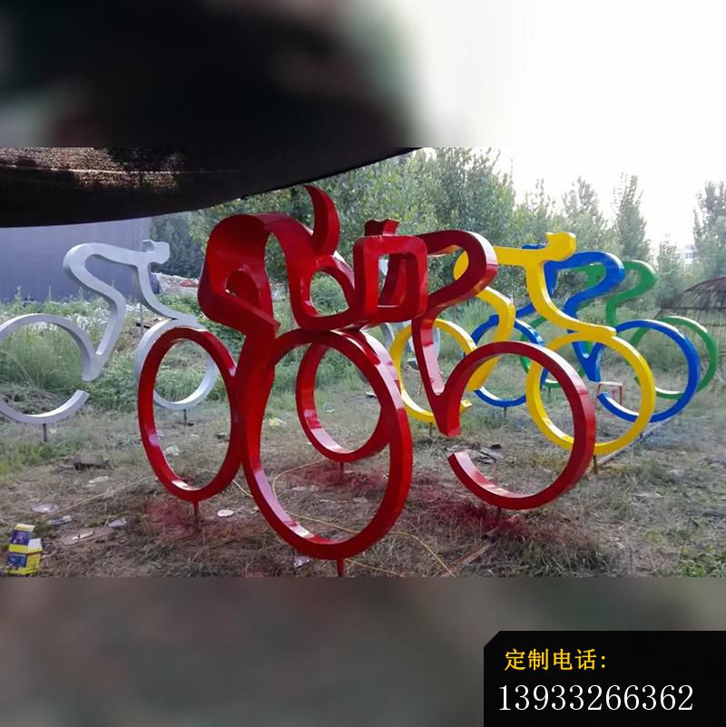 不锈钢骑自行车抽象人物雕塑_800*801